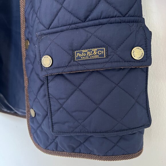 Ralph Lauren Quilted Fall Jacket Boys/Kids 5y Navy/brown Corduroy Collar - Picture 4 of 14